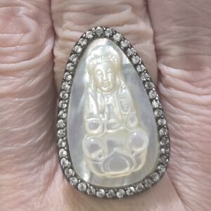 Rarities MOP And White Spinel Buddha Black Rhodium size 9-RARE!!!